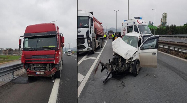 TIR'ın çarptığı otomobil 100 metre sürüklendi