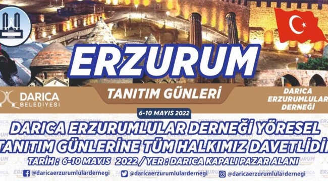 Erzurumlular, Darıca'da Yöresel Tanıtım Günleri düzenleyecek