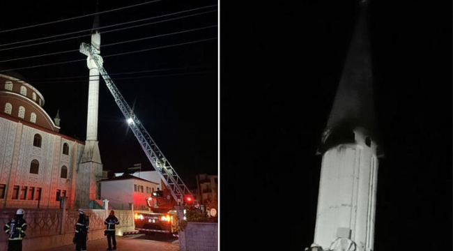 Elektrik tesisatından çıkan yangın minareyi yaktı