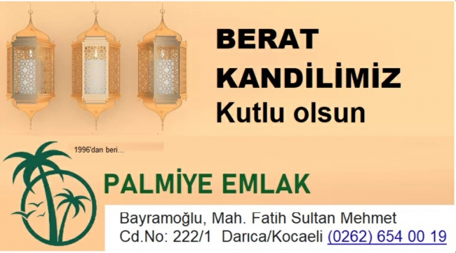 Palmiye Emlak Berat Kandili mesajı