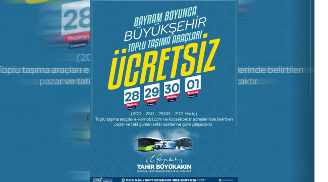  Bayramda 4 gün boyunca ücretsiz ulaşım  