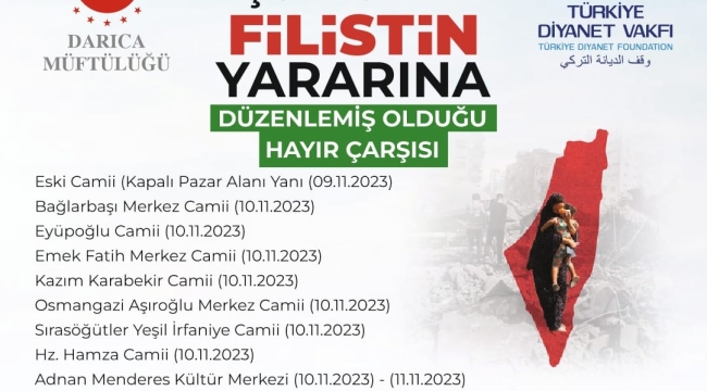 Darıca'da Filistin için hayır çarşıları kurulacak