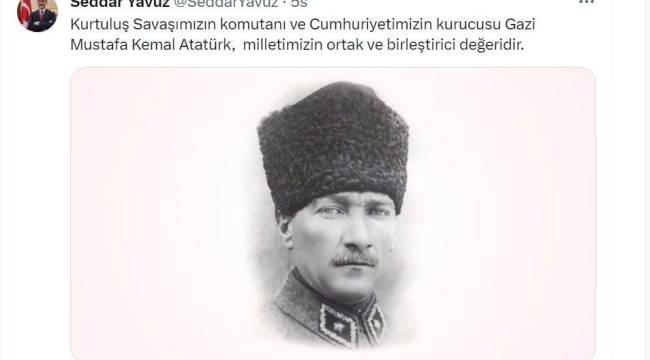 Vali Yavuz'dan Atatürk paylaşımı